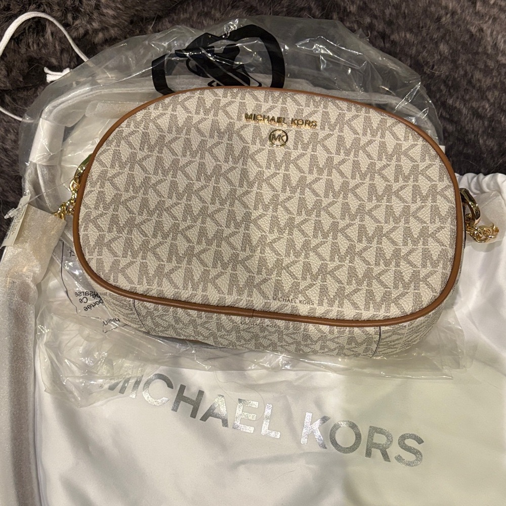 Michael Kors Cream Monogram Crossbody Bag with dust bag